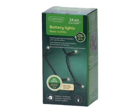 Durawise LED-snaarverlichting verpakking, warm wit, 24 lampjes op batterijen