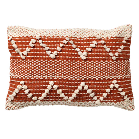 Rechthoekig sierkussen 40x60 cm met roodbruin jacquard en witte pompons