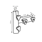 Schematische tekening van verticale flat railing-balkonklem met klembeugels