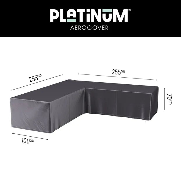 Loungesethoes hoekset in donkergrijs, L-vorm met afmetingen 255x255x100xH70