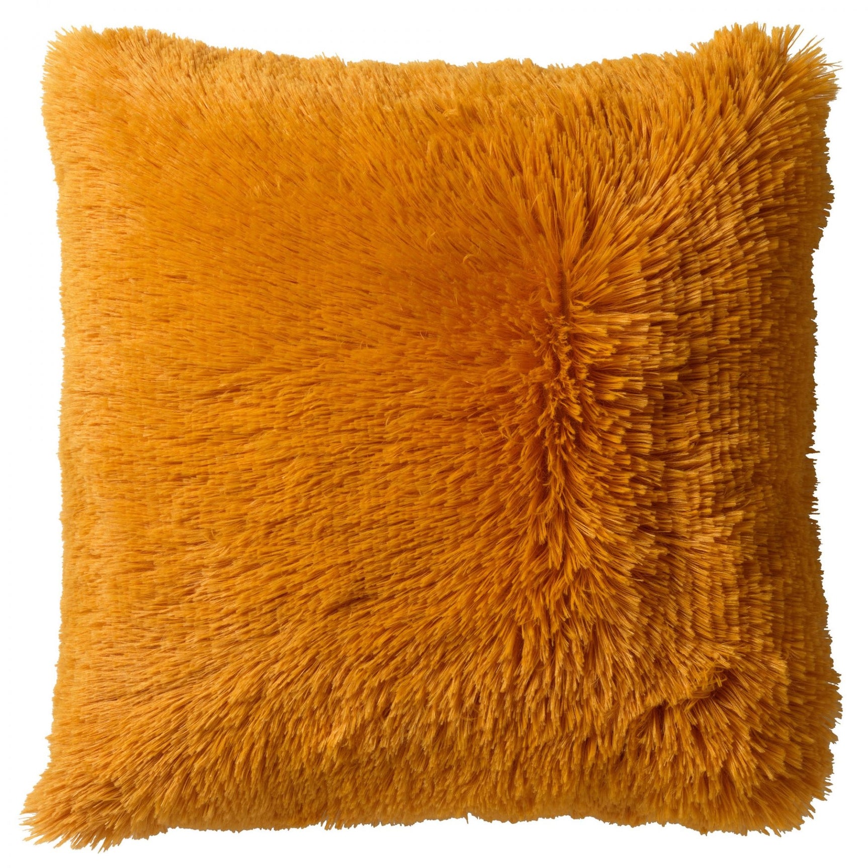 Fluffy sierkussen 45x45 cm, goudgele vacht met plooival