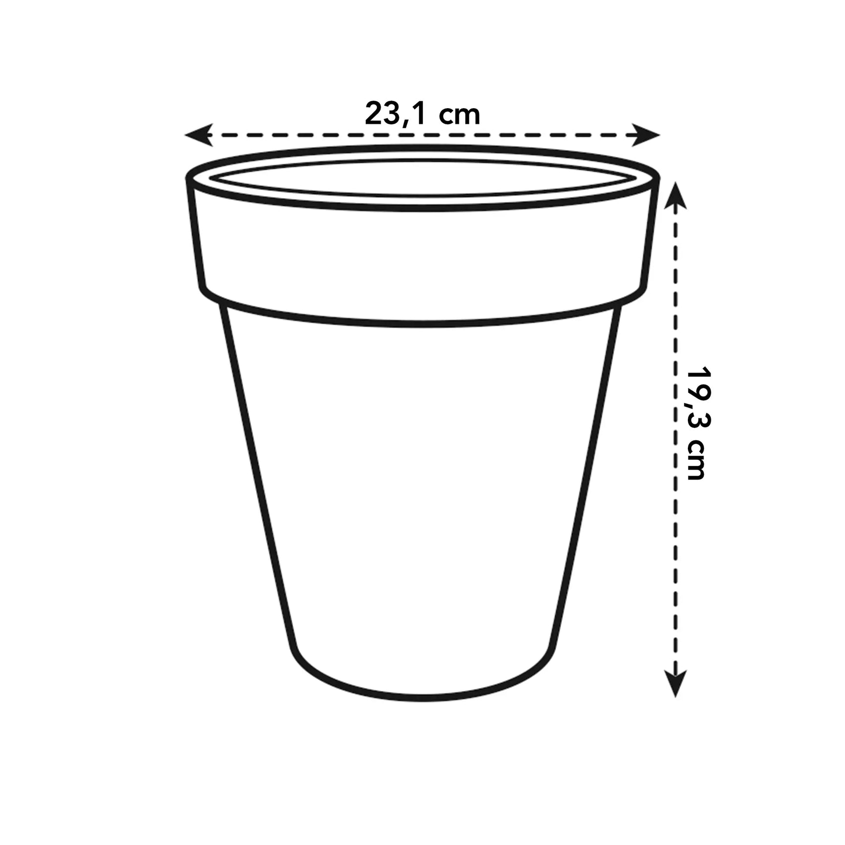 Elho plantenpot-afmeting: 23,1 cm breed en 19,3 cm hoog
