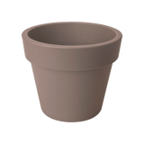 Elho plantenbak, taupe ronde pot met hoge vorm en brede opening bovenaan.
