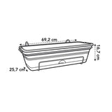 Balkonbak met afmetingen: 69,2 cm breed, 25,7 cm diep, 16,7 cm hoog