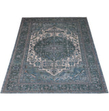 Vloerkleed met traditioneel patchworkpatroon, groen met beige en blauw, rechthoekig formaat