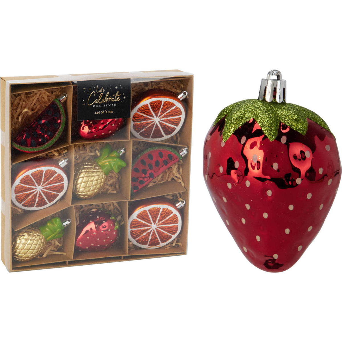 Kerstornamenten fruit 9 stuks