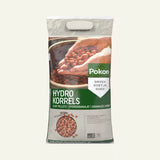 Hydrokorrels in zak met groene label en afbeelding van kleikorrels