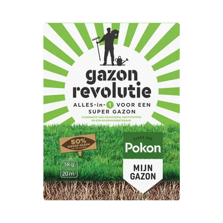 Pokon Gazon Revolutie mestzak (1 kg) voor gazon, verpakt in kartonnen doos