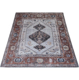 Vloerkleed met ornament- en ruitpatroon, antraciet/bruin en lichtgrijs