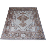 Vloerkleed met vintage patroon, bruin en beige medaillon, rechthoekige rand