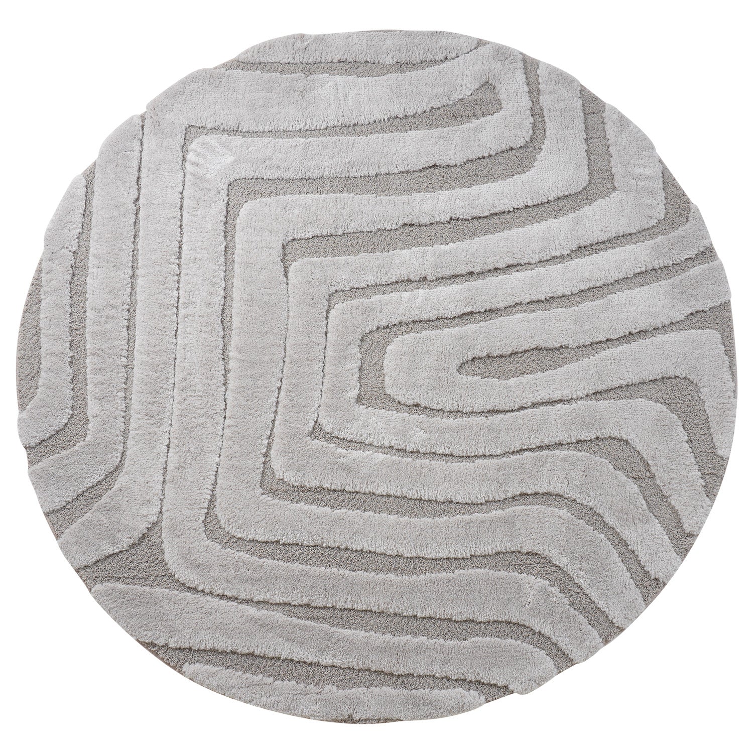 Rond vloerkleed met abstract golvend streeppatroon in beige en grijs, ø160 cm