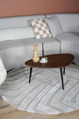 Rond vloerkleed met geometrisch grijsbeige streeppatroon en afgeronde pool, ø160 cm