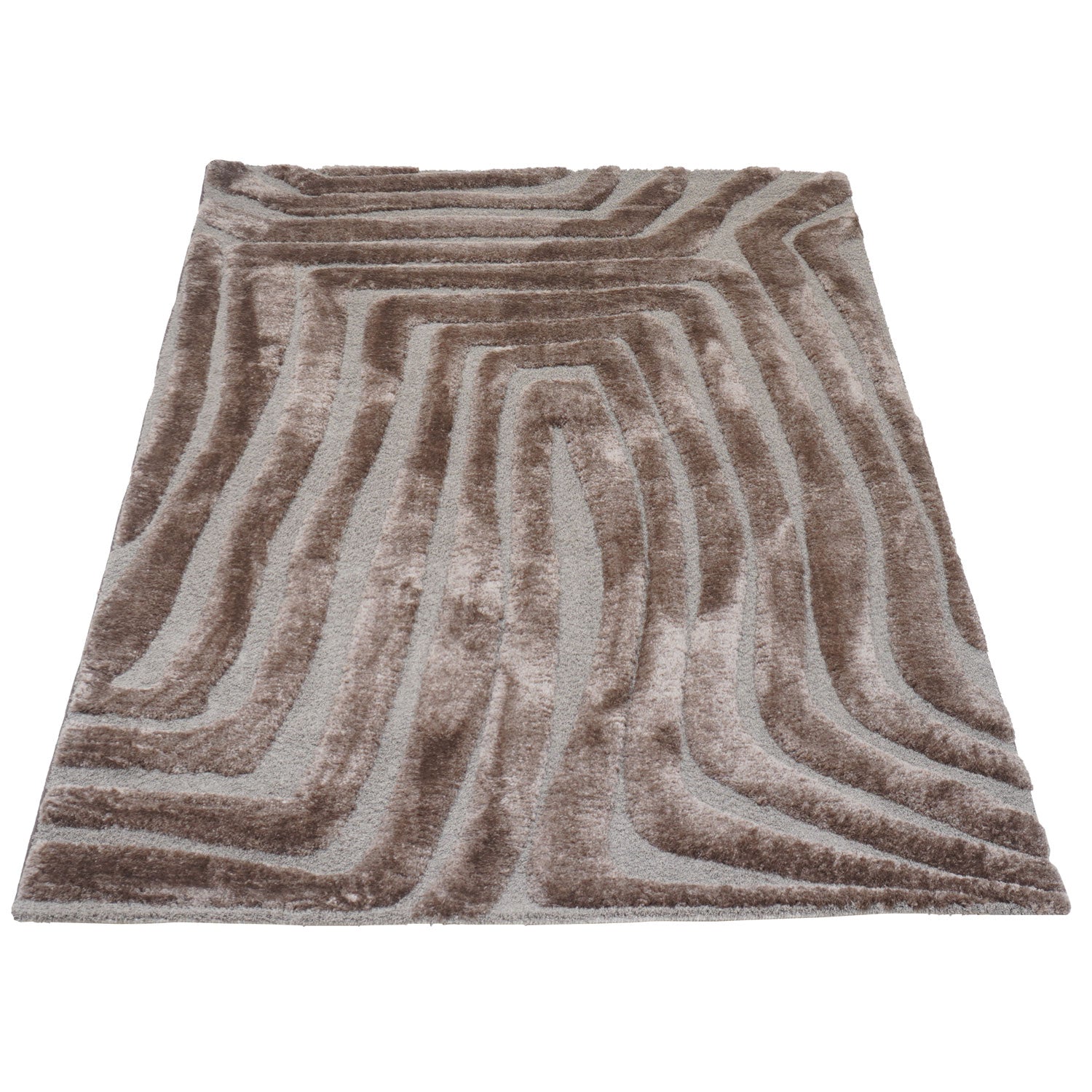 Vloerkleed Lima bruin met golvend gestreept patroon, rechthoekig 240x340 cm