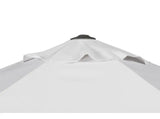 Witte parasol met geplooide top en over de kap gespannen doek
