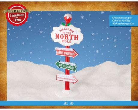 'North Pole' micro LED kerstbord van plastic op paal