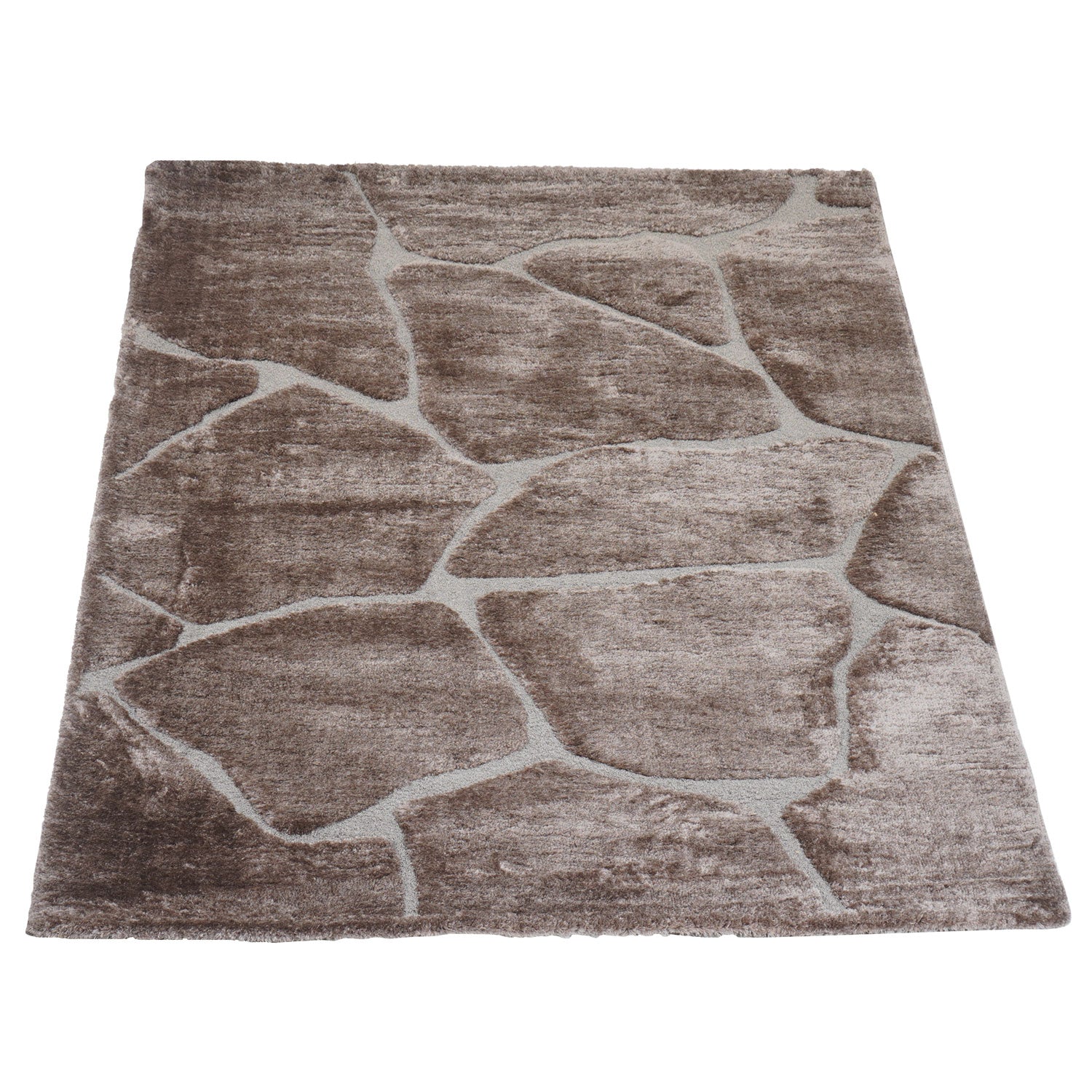 Bruin vloerkleed met abstracte steentekening en korte pool