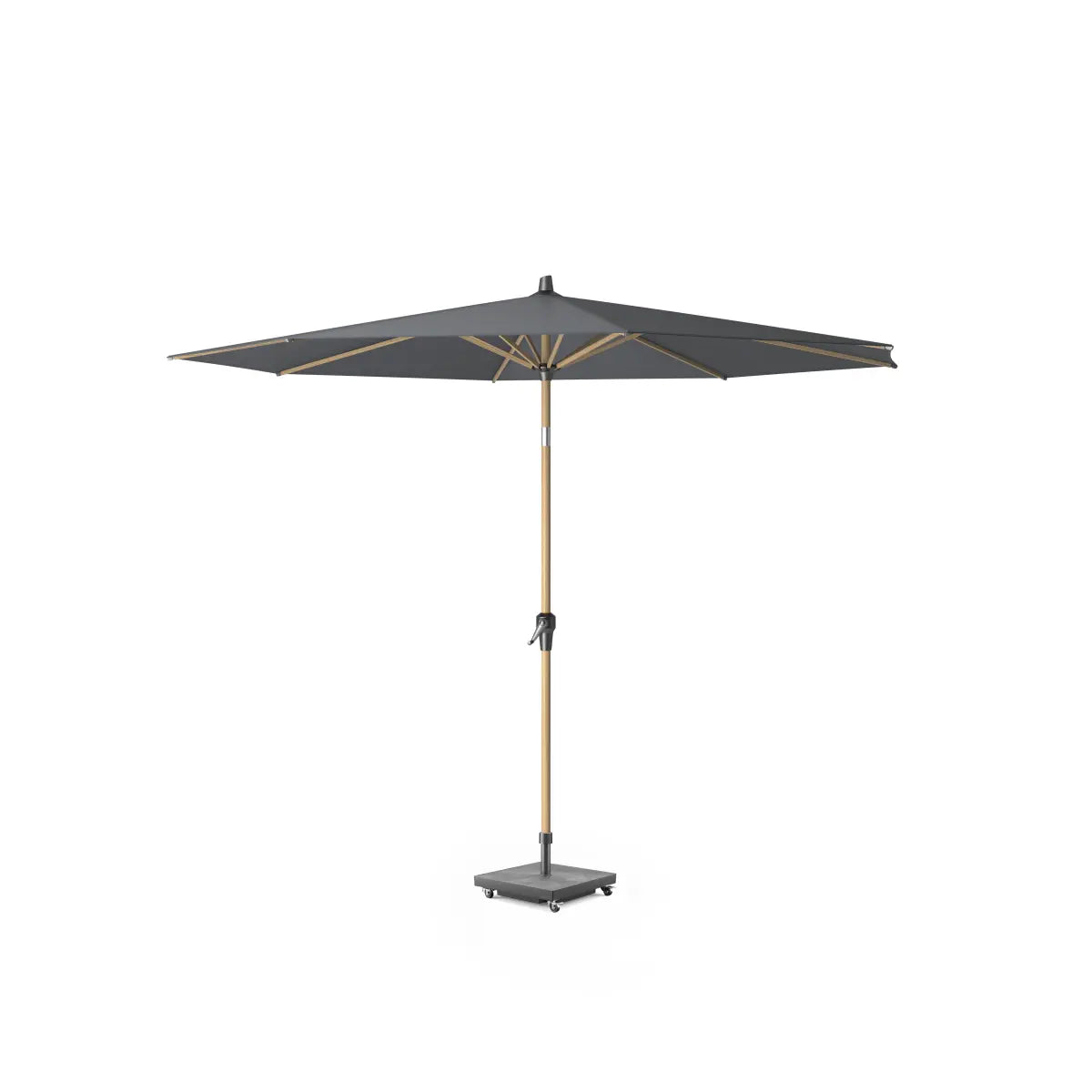 Platinum parasol met antraciet doek en teakhouten paal, ronde voet