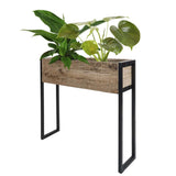 Plantenbak Faab 72 cm met houten bak en zwarte metalen poten, met plant