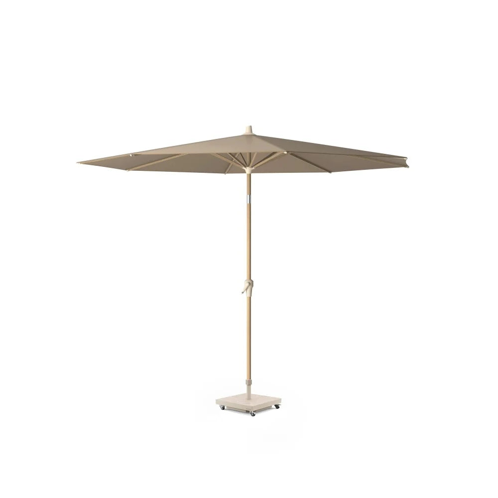 Parasol Riva met taupekleurig doek en houten mast, ronde Ø300
