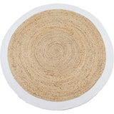 Rond jute vloerkleed, naturel met witte rand; gestippeld geweven structuur