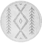 Rond vloerkleed crème met geometrische bomen en pijlen, rafelrand, ø120 cm