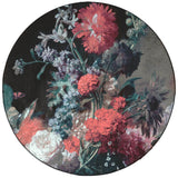 Rond vloerkleed met donkere achtergrond en kleurrijke bloemenprint, ø120 cm