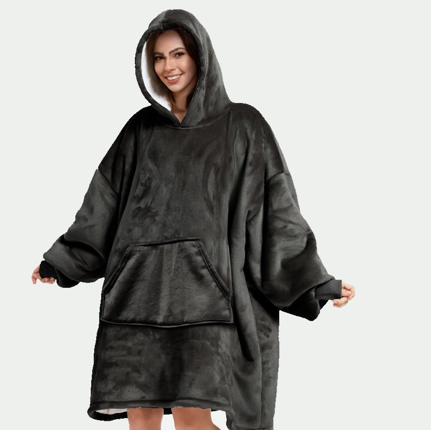 Hoodieplaid met capuchon en mouwen, donkergrijs, met voorzak