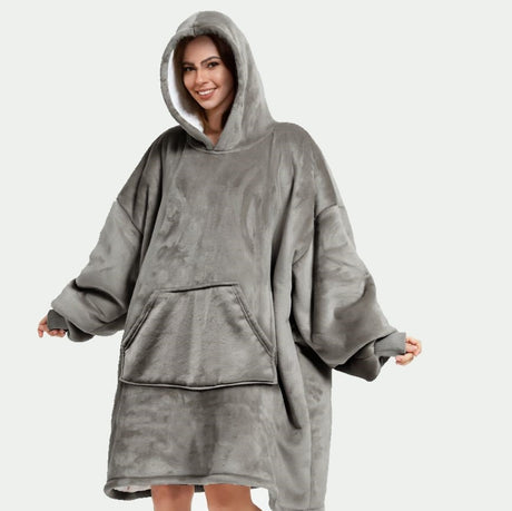 Grijze hoodiejas met capuchon, lange mouwen en kangoeroezak