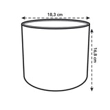 Ronde witte plantenpot-schets met maat 18,3 cm breed en 19,1 cm hoog
