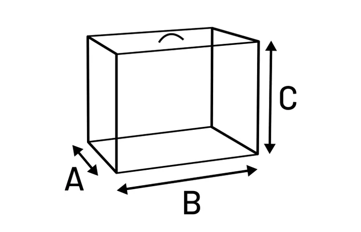 Afmetingendiagram van opvouwbare transportkooi: A, B en C