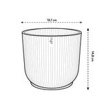 Tekening: varengroene ronde plantenpot Elho Vibes Fold, 16,1 cm breed en 14,8 cm hoog