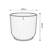 Schematische tekening van ronde pot: 22,0 cm breed en 20,2 cm hoog.
