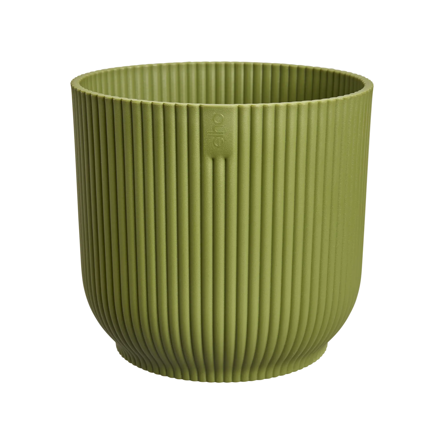 Ronde plantenpot Elho Vibes Fold in varengroen, met ingesneden verticale ribbels