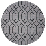 Rond vloerkleed met geometrisch patroon, grijs met donkergrijze lijnen