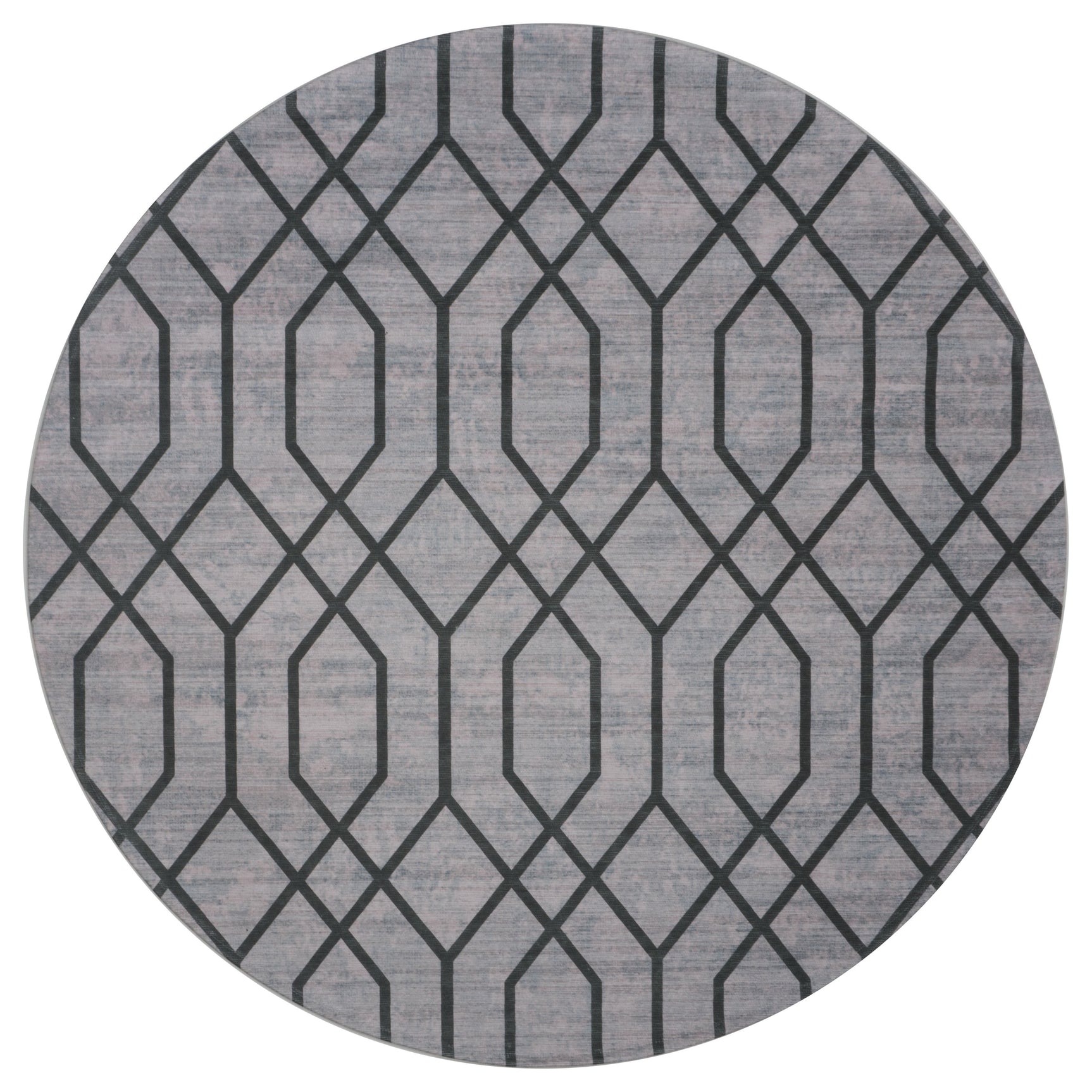 Rond vloerkleed met geometrisch patroon, grijs met donkergrijze lijnen