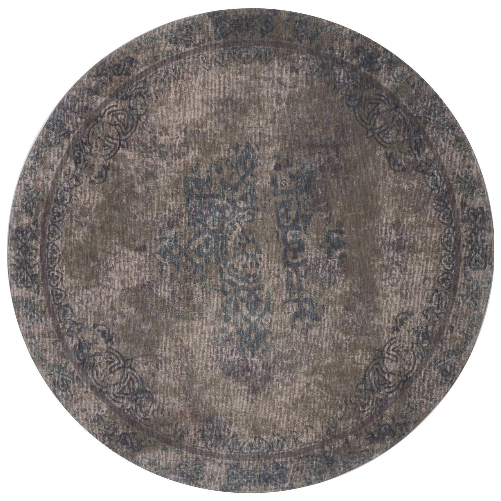 Rond vloerkleed met grijsblauwe tint en sierlijk oosters patroon, ø120 cm