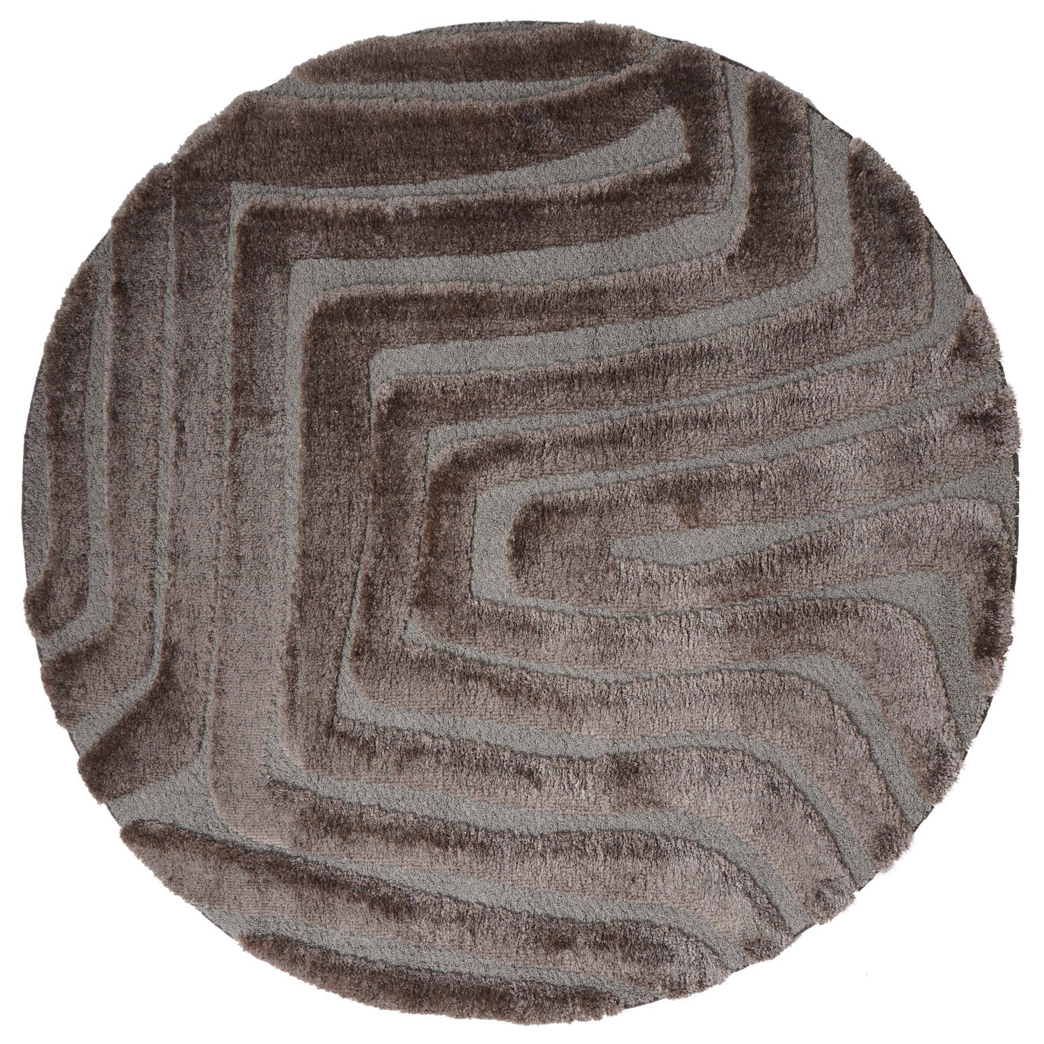 Rond vloerkleed met abstract banenpatroon in bruin en grijs, ø160 cm