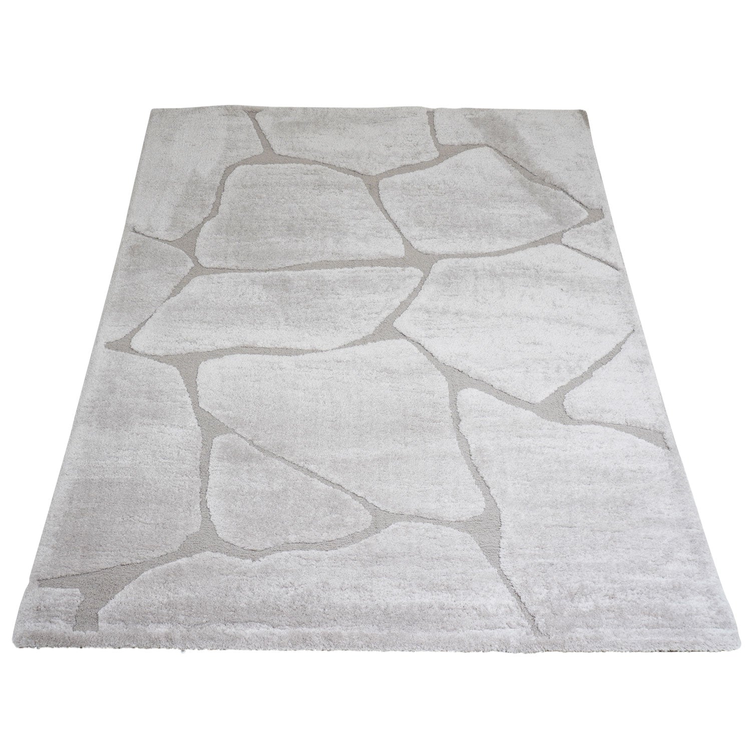 Beige vloerkleed met steentjespatroon, rechthoekig met gladde pool