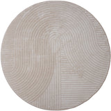 Rond beige vloerkleed met grof geweven randen en lijnmotief