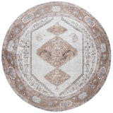Rond vloerkleed met abstract medaillonpatroon in bruin en beige, ø200 cm.
