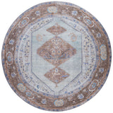 Rond vloerkleed met blauw, paars en bruin patroon, diameter 200 cm