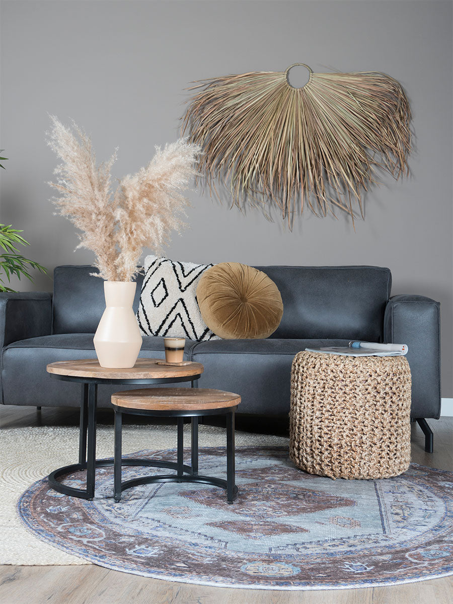 Rond vloerkleed met blauw-paarse en beige sierornamenten, ø120 cm