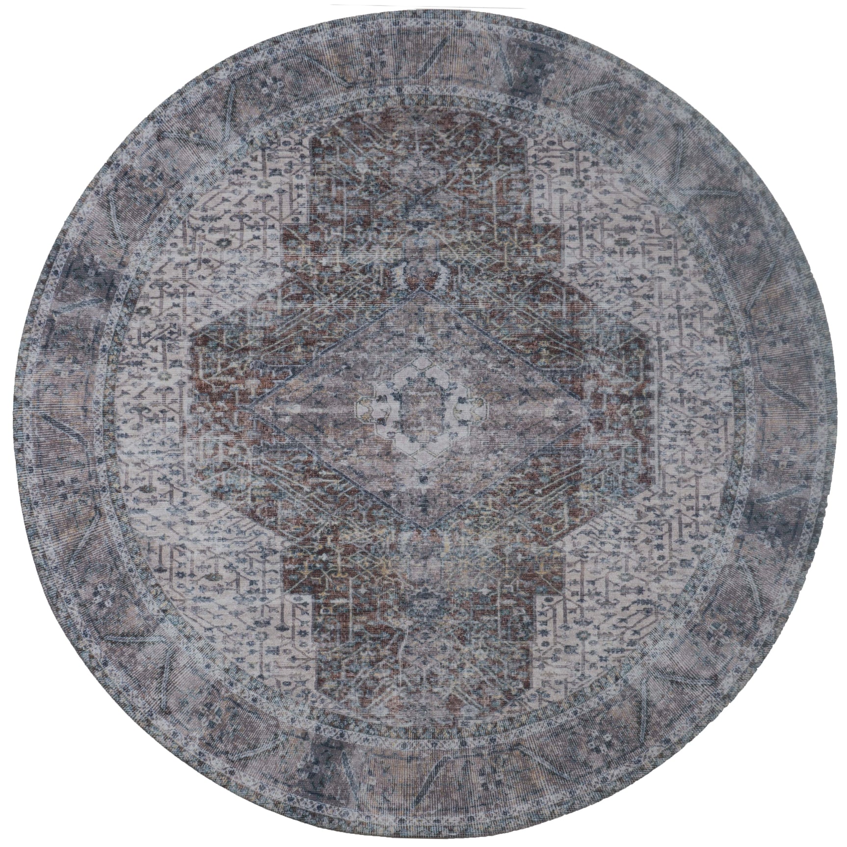 Rond vloerkleed met blauwgrijs abstract patroon en multikleuren, ø200 cm
