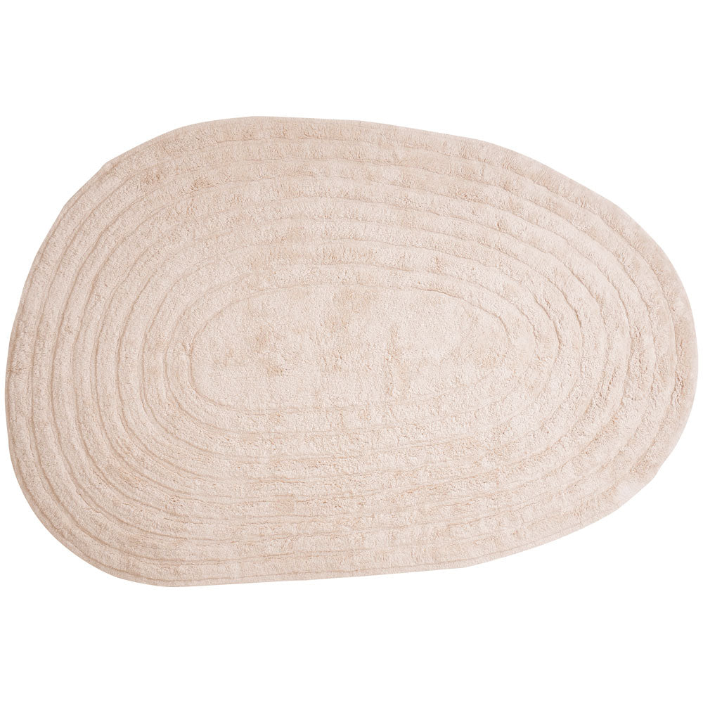 Beige vloerkleed, ovale vorm, concentrische randen