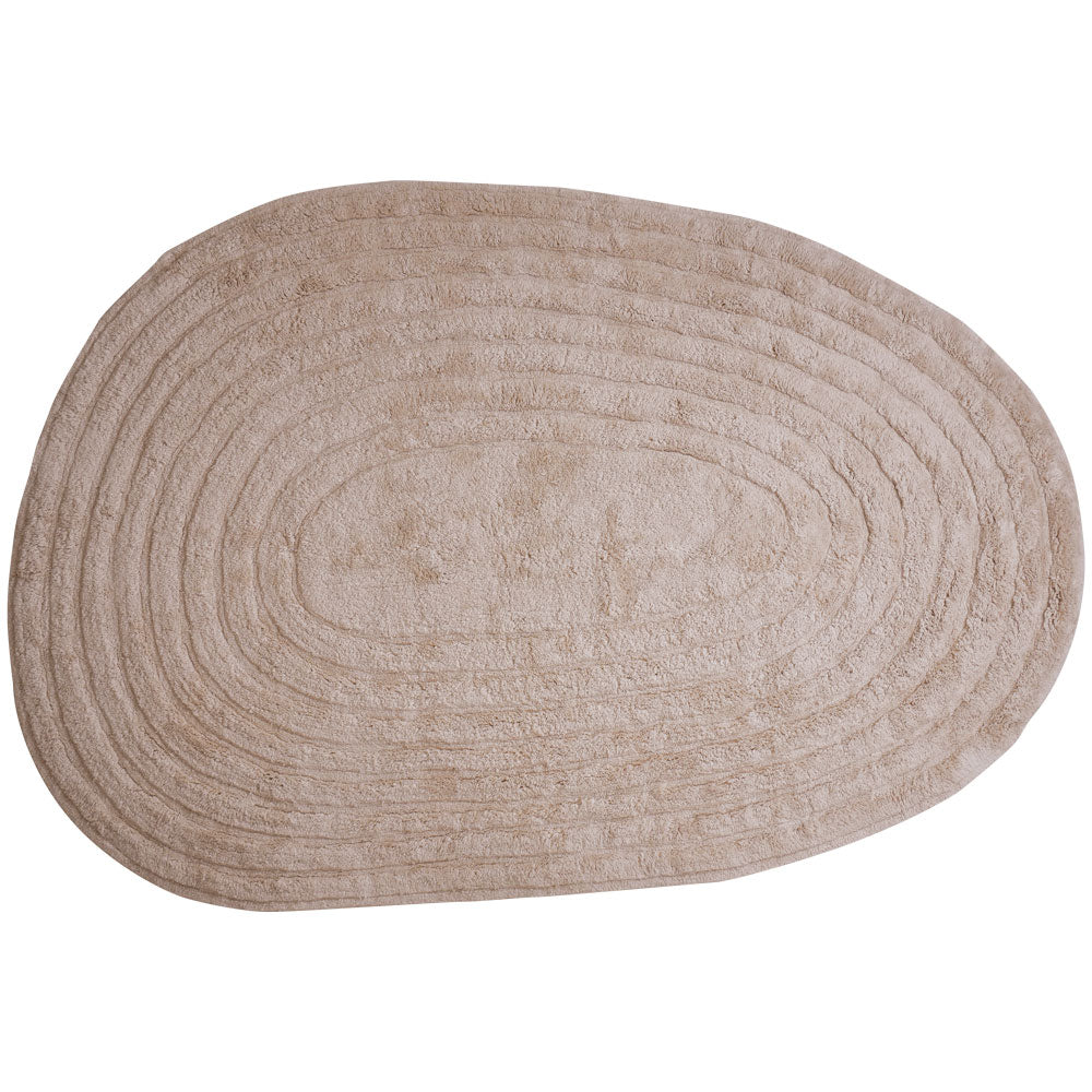 Taupe ovalen vloerkleed met gestreept patroon en zachte pool