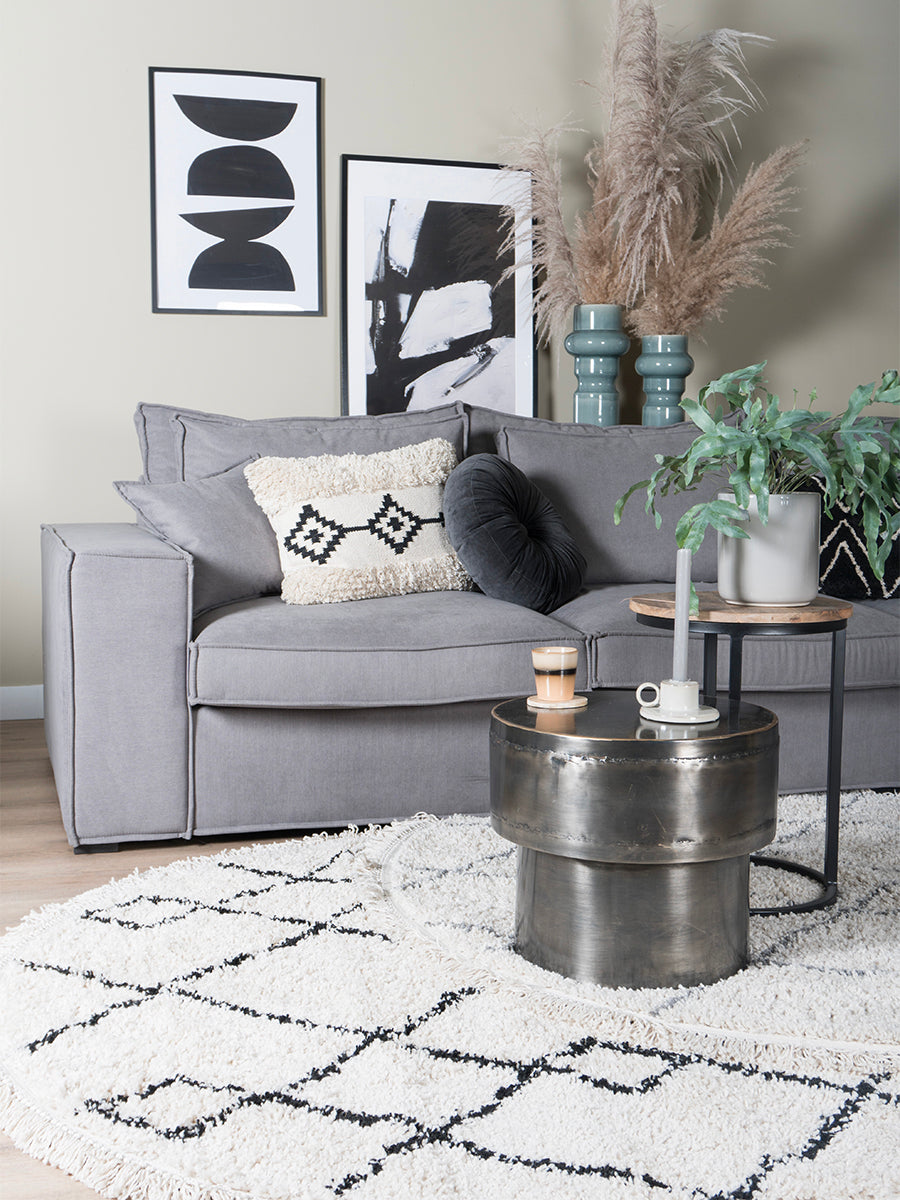 Rond vloerkleed met crème basis en donkerblauw ruitmotief, ø200 cm