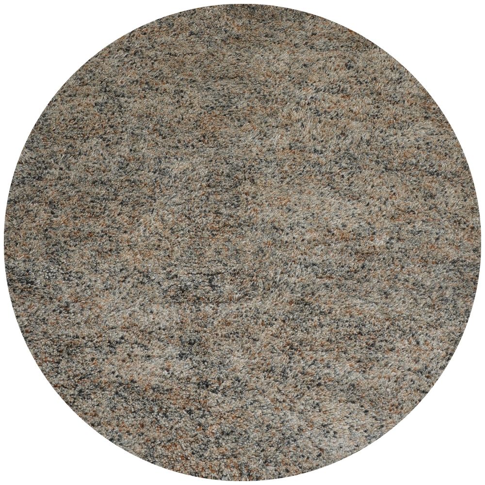 Rond vloerkleed met multicolor, grove pool en ronde rand; grijs-bruin tinten