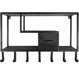 Wandkast kapstok met zwart frame en mangohout planken, met 6 haken