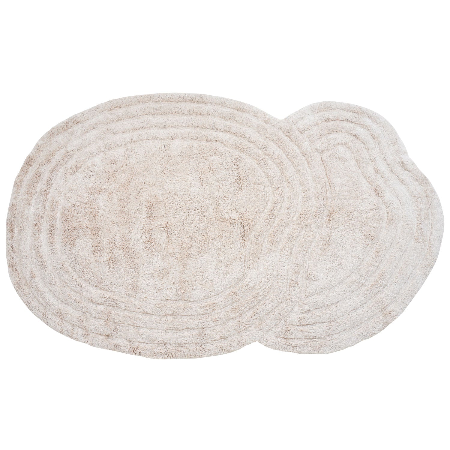 Beige wasbaar vloerkleed met golvend reliëfpatroon, ovaal uitzicht